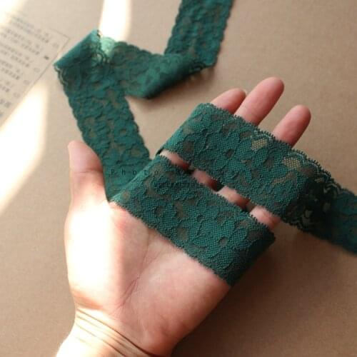 3.5cm 4Meters/lot Retro Thicken Dark Green Elastic Lace Trimming Doll Clothes Edge/Necklace/ DIY Hair Bow-knot Material X723