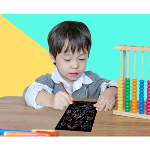 9Pcs Magic Color Rainbow Scratch Art Paper Card Set With Graffiti Stencil For Drawing Stick Dinosaur DIY Painting Toy Kids Gift