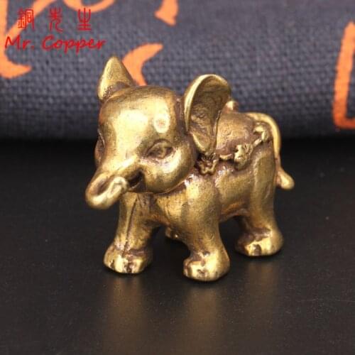 Antique Bronze Cute Elephant Miniature Figurines Desk Ornament Decorations Accessories Copper Animal Sculpture Home Decor Crafts