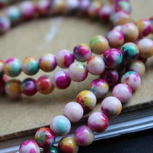 63Pcs/Strand 6mm Stone Beads Dyed Pink Green Yellow Tone Mix color Loose Round Bracelet for jewelry Neklace Earring Making