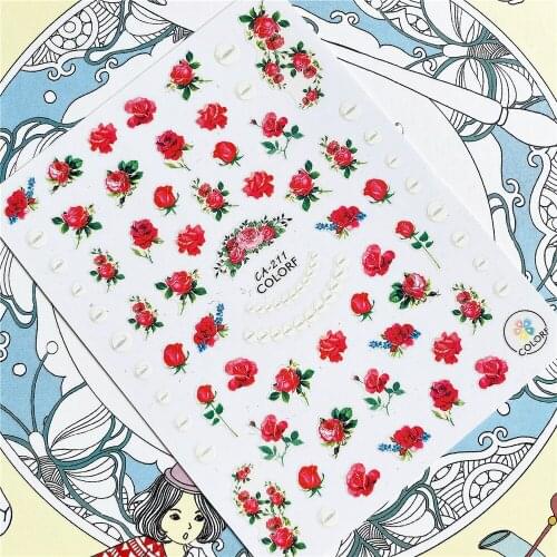 CA-137 CA-211 CA-462 Red rose Colorful roses 3D Back glue Nail Art Stickers Decals Sliders Nail ornament decoration