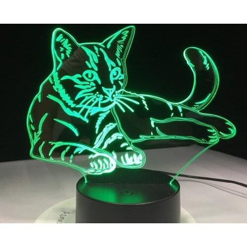 7 Colorful Cat 3D Lamp Acrylic LED Night Light USB Touch Sensor Light Children Cute Night Lamp Bedroom Light Kids Gifts