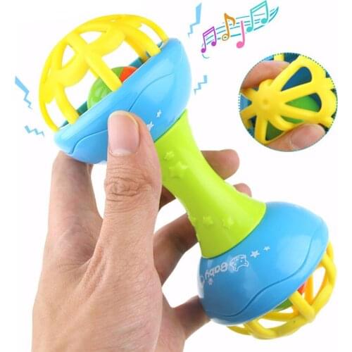 Newborn Baby Hand Bell Toys Soft Silicone Double-Headed Teether Grabbing Rattle Toy Cartoon Develop Intelligence Rattles Toy
