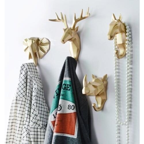 Nordic creative animal hook without hole deer head hanging coat hook wall coat hook after the door key wall hanging rack single