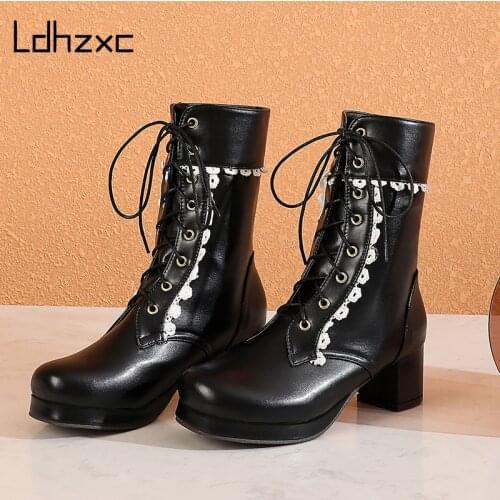 LDHZXC Cross-tied Cheap Boots Shoes Woman Platform Spring 2020 New High Heel Ankle Boots for Women Comfortable Drop Shipping