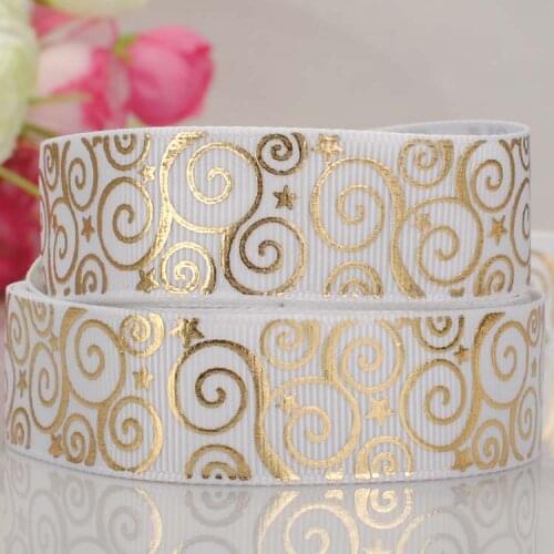 The Stars Hot Gold Stamping Printed 5yards 22mm Grosgrain Ribbon DIY Hairbows Accessories Materials