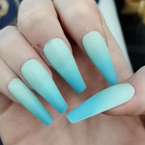 Gradient Color Matte French Fake Nails Detachable Press on Long Ballerina Full Cover Salon Acrylic Nail Art Tips Manicure Tools