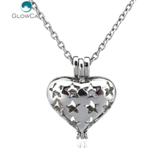 K93 Silver Tone 18.5mm Star Heart Diffuser Locket Necklace Aromatherapy Steel 16" Aroma Essential Oil Diffuser Locket
