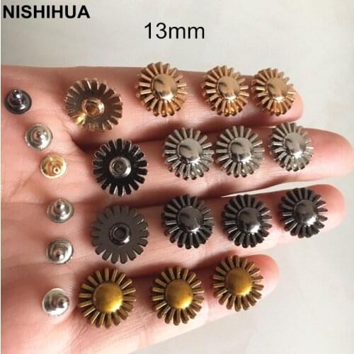 100 set - Metal Sunflower Rivet Studs 13mm Gold/Silver/Black Wheel Gear Spike Rivet,diy Round Repair Rivets,Clothing Bags Decor