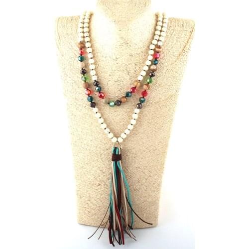 Fashion Fashion Bohemian Jewelry Mumti Stone Glass Long Knotted LongTassel Necklaces For Women Ethnic Necklace