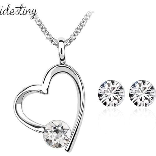 Trendy Heart Necklace Earring Set for Women Made With Austria Crystal Fashion Brand Design Za Jewlery Bjioux Gift for Girls