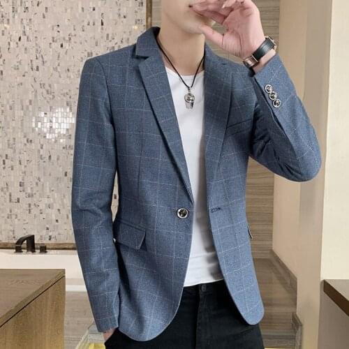 2021 Mens Casual Plaid blazer Autumn Slim Fit Handsome Suit blazer