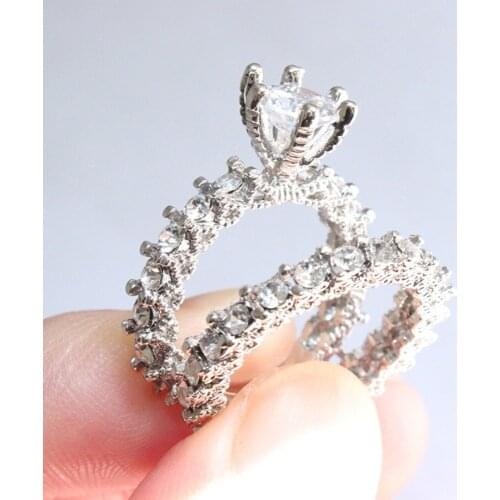 Chic Classical Silver Plated Colour Ring Set Wedding Engagement Jewelry Christmas Gift Size 5-10 for Women Girls