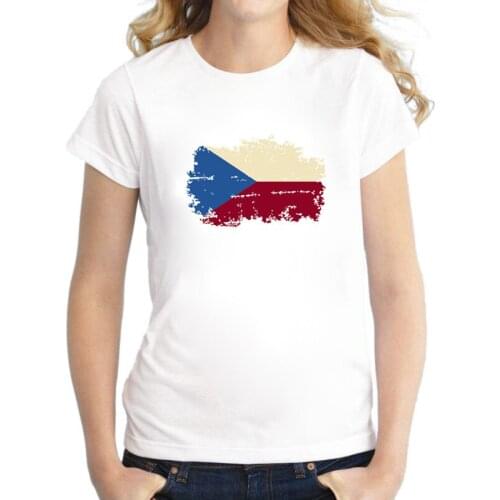 BLWHSA New Summer Tops Fans Cheer T shirt for Women Czech Republic Flag Cotton Nostalgic Flag Short Sleeve Casual Women T-shirt