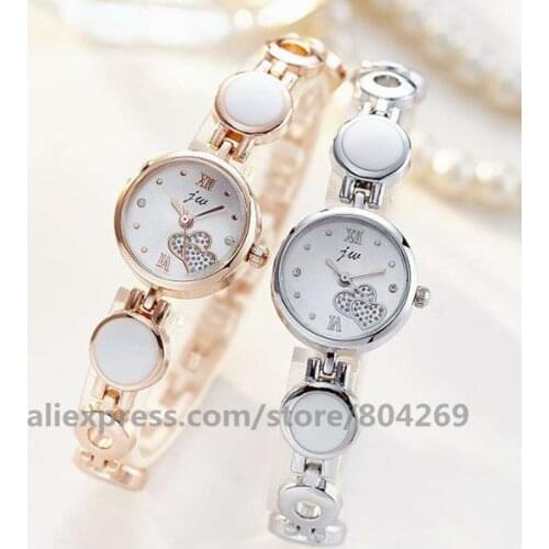 Wholesale Womens Quartz Watch Alloy Bangle Fashion Watch Hot Fashion Round Rhinestone Thin Double Heart Women Dress Watches