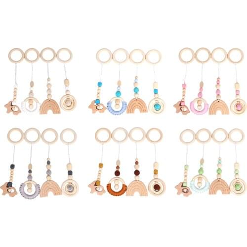 Beach Wooden Teether Ring Activity Beads Toys Baby Shower Gift Birthday Gift