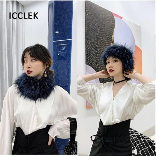 Real Fox Fur Scarf Women Headbands Autumn Winter Elastic Hair Band Thick Warm Fur Headwrap Womens Knitting Necklace Scarf Ring