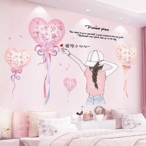 [shijuekongjian] Balloons Wall Stickers DIY Cartoon Girl Wall Decals for Kids Rooms Baby Bedroom Nursery House Decoration