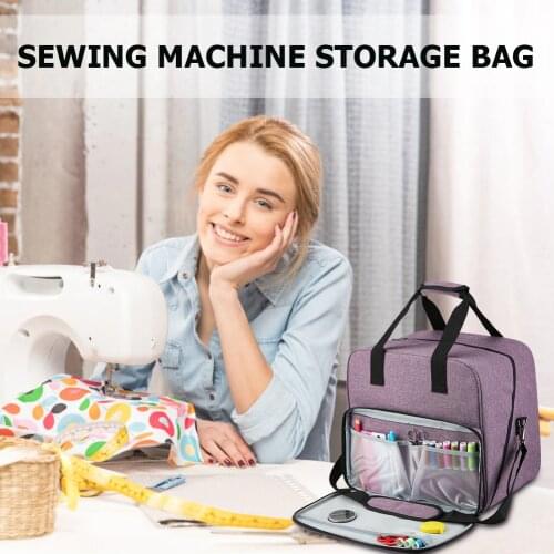 Mini Sewing Machine Storage Bucket Bag Multiple Pocket Crochet Kit Woolen Yarn Handbag Dustproof Durable Travel Carrying Bag