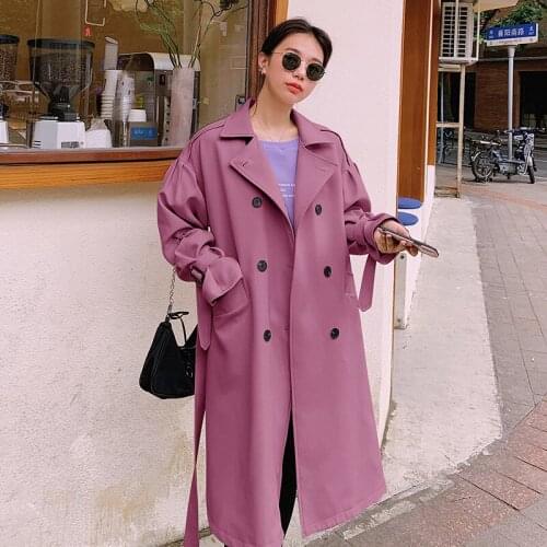 Trench Women Spring Autumn Korean Casual Loose Ladies Jacket Double-Breasted Waist Puff Sleeve Fashion Female Windbreaker Coat