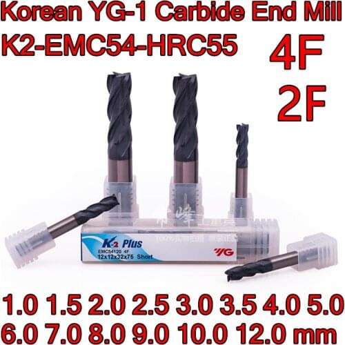 1.0 1.5 2.0 2.5 3.0 3.5 4.0 5.0 6.0 7.0 8.0 9.0 10.0 12.0mm 100% original Korean YG-1 HRC55 K2 EMC54 EMC52 Carbide End Mill