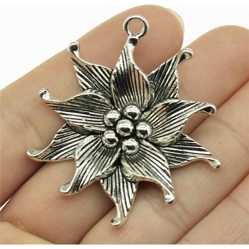 WYSIWYG 2pcs 50x45mm Antique Silver Color Flower Pendants Charm Large Big Flowers Charm Pendants Big Spiral Flowers Pendants