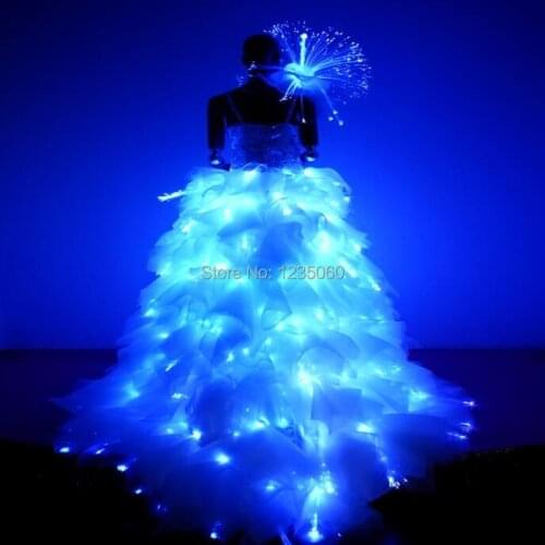 WYY Women White led dance Clothing Girls LED Wedding dress LED Light Suits Luminous Costumes