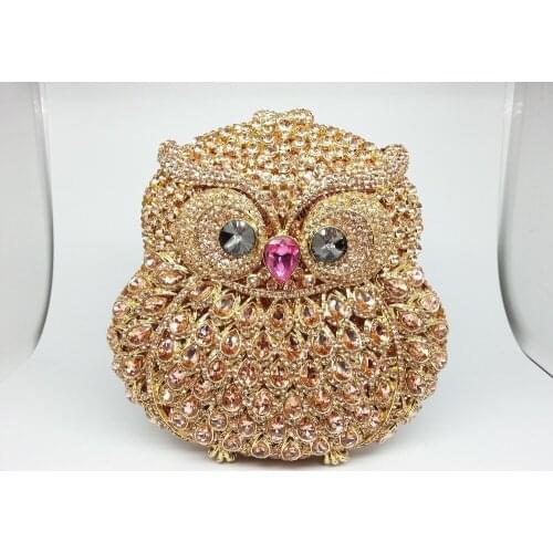 XIYUAN Owl Gold/Black Crystals Purses Women Rose gold Color Evening Bags Rhinestone Clutch Minaudiere Party Cocktail Handbags