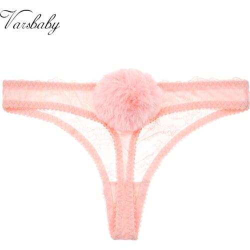 Varsbabay Ladies rabbit tail thong sexy lace transparent breathable panties
