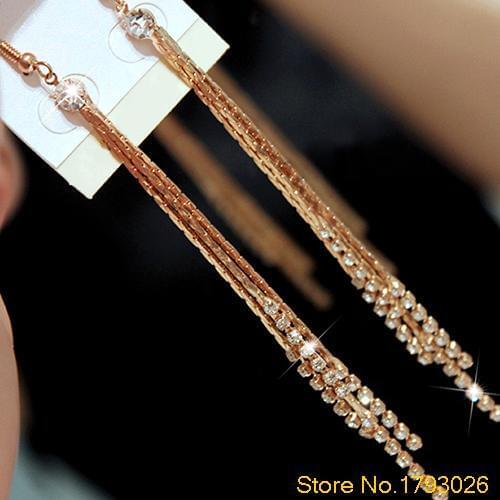 Women Rhinestone Party Wedding Chain Hook Linear Slim Tassels Bead Drop Earrings 4TXY