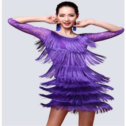 Adult Slim Ballroom Fringe Lace Latin Salsa Cha Cha Competition Dance Costume Clothes for Women Dance Wear Dancing Tops Skirts