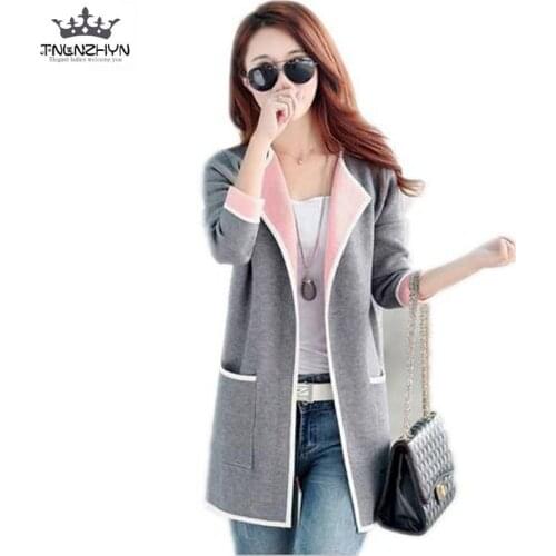 2019 New Autumn Fashion Spell Color Knitted Cardigan Sweater Women Loose Big Yards Thicken Warm Knitted Sweater Outerwear A1371