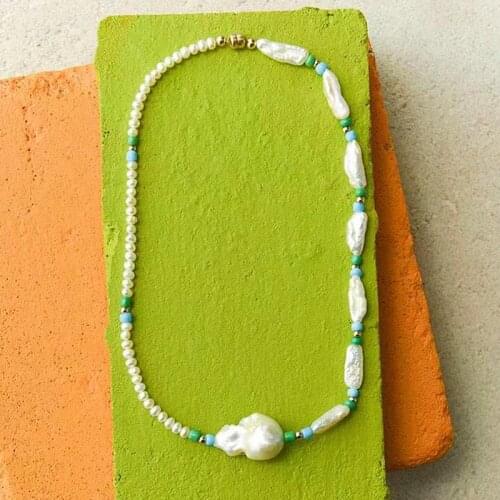 2020 Boho fashion long necklace natural freshwater pearl accessories for women charm statement jewelry Asymmetric design Wild