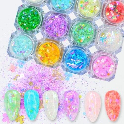 WUF 1PC Holographic Nail Glitter Set Powder Nail Art Pigment DIY Flake Nail Art Decorations Dust Gel Manicure Pigment