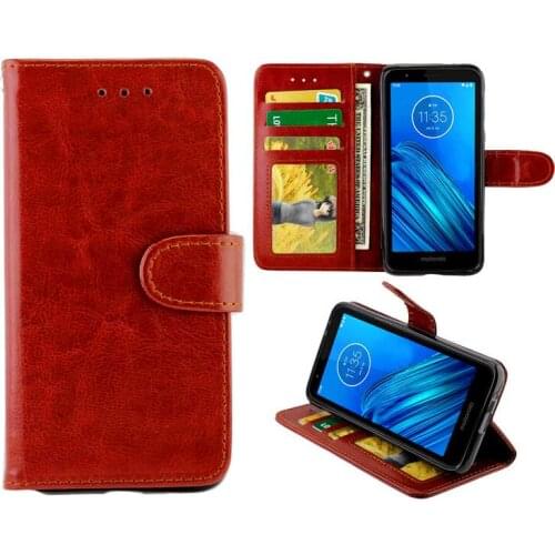 10pcs/lot Double Fold edge Crazy Horse Wallet PU Leather +TPU Case For Motorola Moto E6 Moto One Zoom One Pro