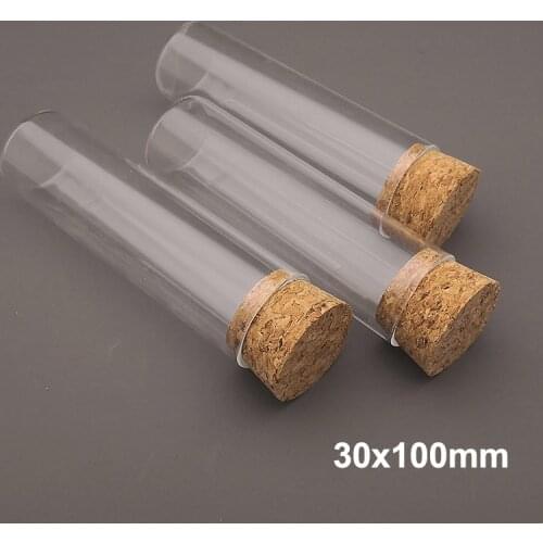10pcs/lot Lab 30x100mm Thickened Glass Flat Bottom Test Tubes with Corks for School Laboratory Supplier
