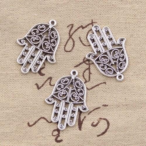 15pcs Charms Fatima Hand Hamsa Palm Protection 30x22mm Antique Bronze Silver Color Pendants Making DIY Handmade Tibetan Jewelry