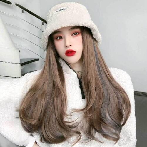 2020 new wig hat extension Synthetic Hat wig extension Hat wig for women fashion wig hat extension wonder winter wig