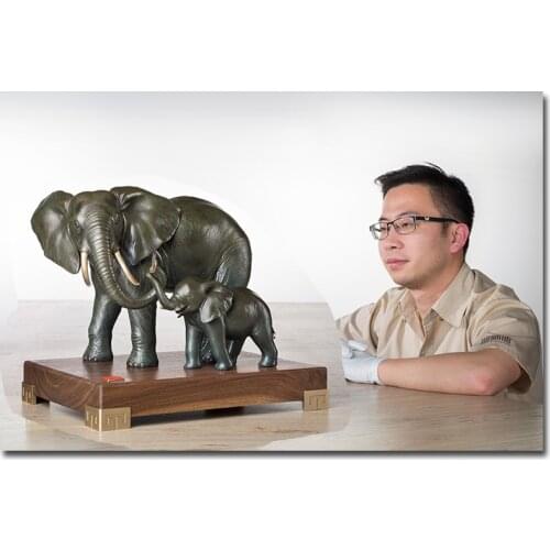 36 LARGE-home office TOP Decor ART --SAFE efficacious Talisman Elephant mother and son bronze Hand engraving art sculpture