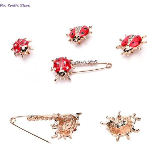 4 style Red Ladybug Animal Enamel Design Brooch Pin Fashion Jewelry Rhinestone for Women Jewelry