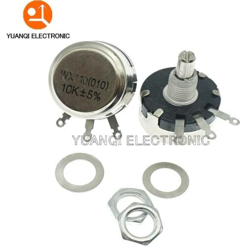 5pcs WX110 (010) 6mm Round Metal Shaft Single Turn Wire resistor Wound Potentiometer 1K 2.2K 3.3K 4.7K 5.6K 6.8K 10K 22K ohm
