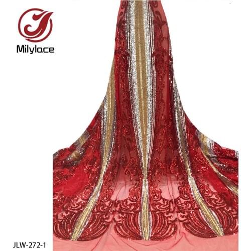 African Lace Fabric 2021 High Quality Embroidery Sequins French Nigerian Lace Fabric 5 Yards for Wedding Party Dress JLW-272