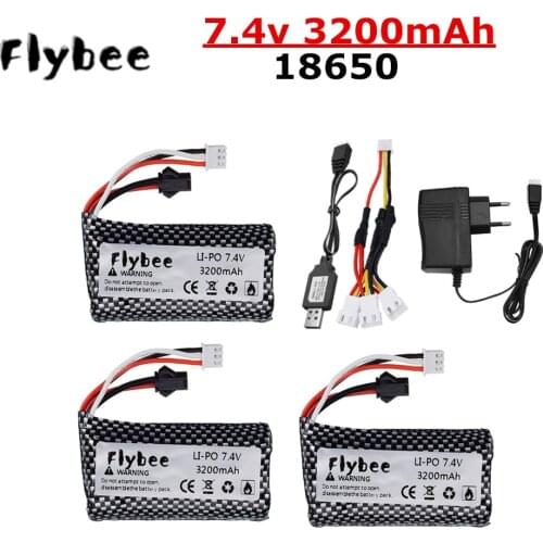 7.4V 3200mAh Lipo Battery for WPL MN99S D90 U12A S033g Q1 H101 Rc Boats Car Tanks Drones Parts 7.4V 18650 Battery With SM