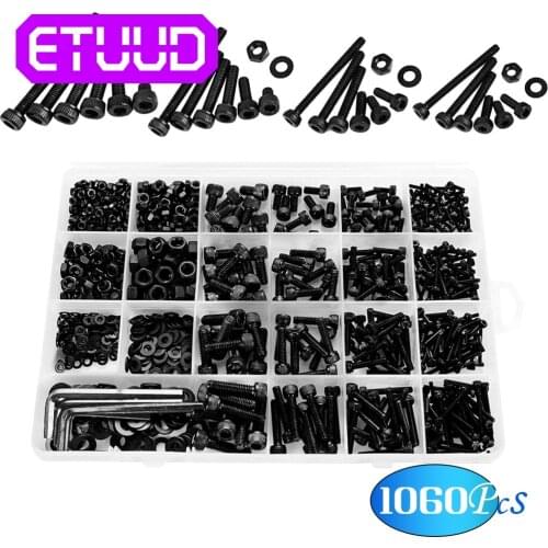 1060pcs Hex Socket M2 M3 M4 M5 Kit With Storage Box Flat Round Nuts Socket Assortment Cap Carbon Steel Screw Head Bolts Bolts
