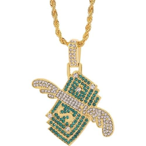 Hip Hop Flying Cash Money Solid Pendant Necklace Women Men Gold Color Charm Chains Necklaces Jewelry Gifts