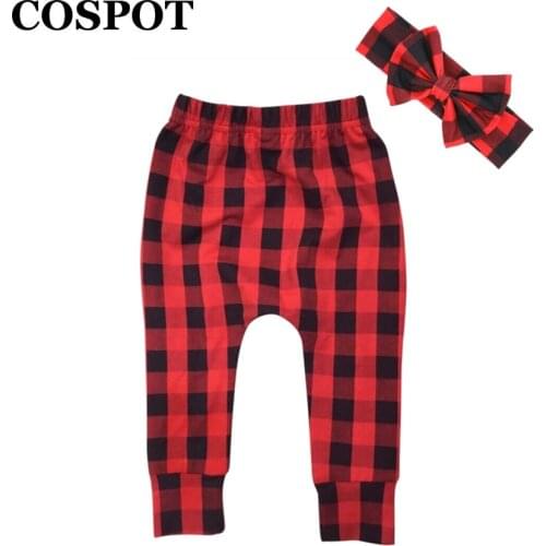 COSPOT Baby Girls Boys Christmas Clothing Set Pants+Headband Hat Baby Girl Boy Red Plaid Christmas Clothes Kids Leggings 30