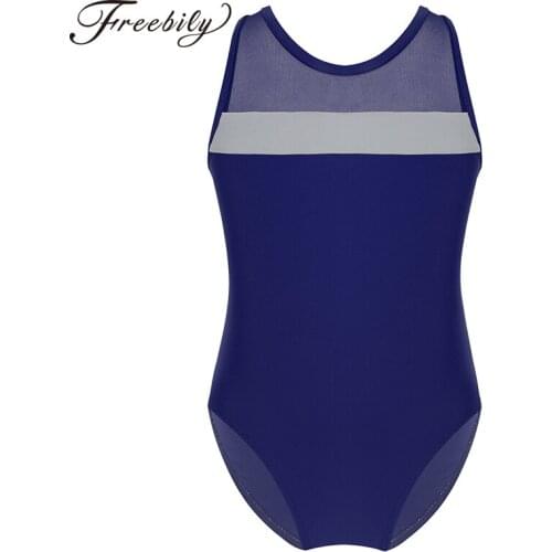 Kids Girls Sleeveless Mesh Splice Criss Cross Cutouts Back Ballet Dance Gymnastics Leotard One-Piece Child Ballerina Dancewear