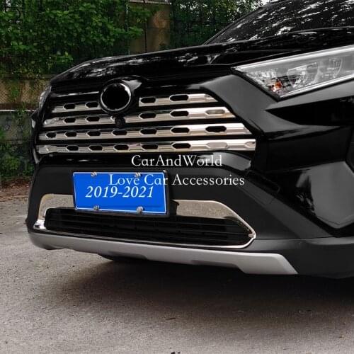 For Toyota RAV4 2019-2021 Stainless Carbon fiber Front Center Grille Grill Strip Molding Trims Decoration Cover Car Accessories