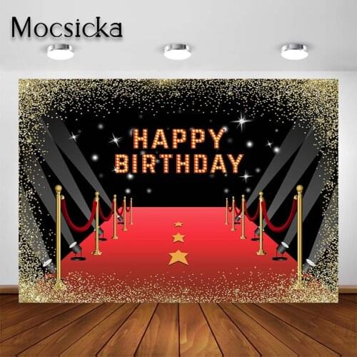 Mocsicka Gold Glitter Red Carpet Birthday Backdrop Hollywood Movie Night Theme Party Decoration Photography Background
