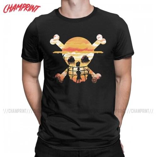 Straw Hat Crew One Piece T Shirts for Men 100% Cotton T-Shirts Round Neck Anime Tee Shirt Short Sleeve Tops Birthday Present